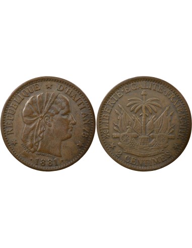 Haïti Fabre Geffrard 2 centimes Bronze 1881 A Paris