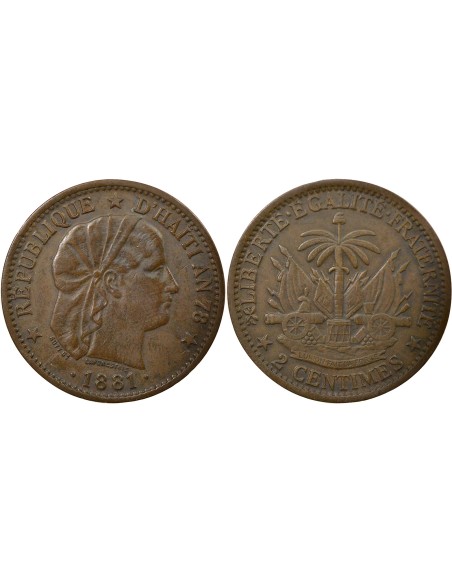 Haïti Fabre Geffrard 2 centimes Bronze 1881 A Paris