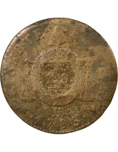 Aux Balances 1 sol Métal de Cloche 1793 BB Strasbourg