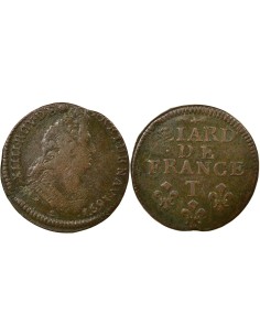 Louis XIV Au Buste Âgé 1 liard Cuivre 1697 T Nantes