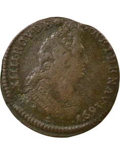 Louis XIV Au Buste Âgé 1 liard Cuivre 1697 T Nantes 2