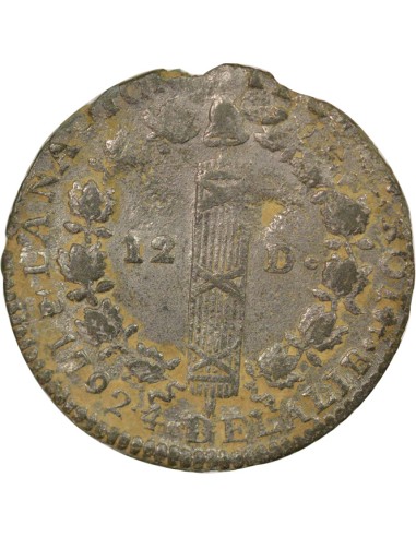 Louis XVI au Faisceau 12 deniers Cuivre 1792 T Nantes