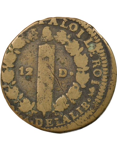 Louis XVI au Faisceau 12 deniers Cuivre 1792