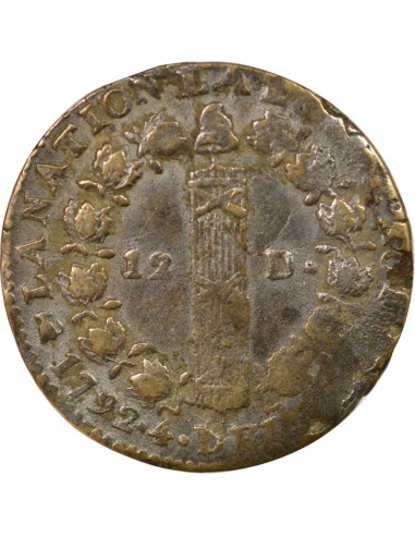 Louis XVI au Faisceau 12 deniers Cuivre 1792 T. Saumur