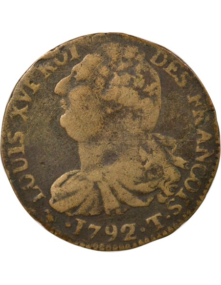 Louis XVI au Faisceau 2 sols Cuivre 1792 T Nantes