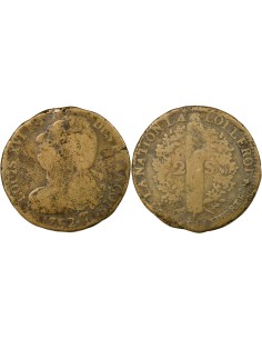 Louis XVI au Faisceau 2 sols Cuivre 1792 T. Saumur