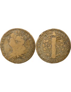 Louis XVI au Faisceau 2 sols Cuivre 1792 T. Saumur