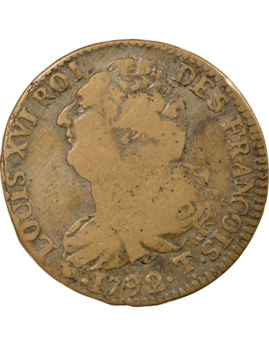 Louis XVI au Faisceau 2 sols Cuivre 1792 T. Saumur