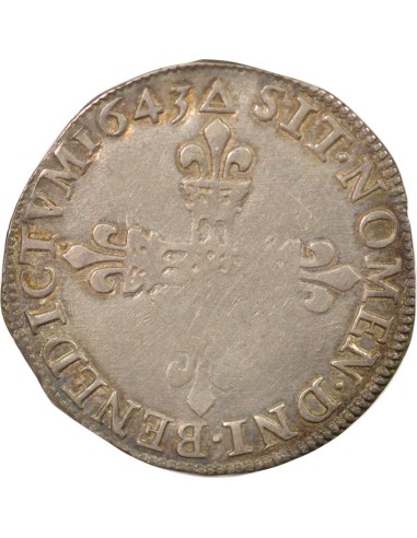 Louis XIII Croix Fleurdelisée 1/4 ecu Argent 1643 T Nantes