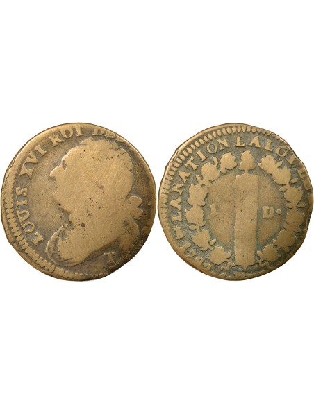 Louis XVI Au Faisceau 12 deniers Cuivre 1792 T Nantes
