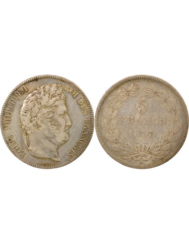 Louis-Philippe Ier Tr. en relief 5 francs Argent 1833 T Nantes