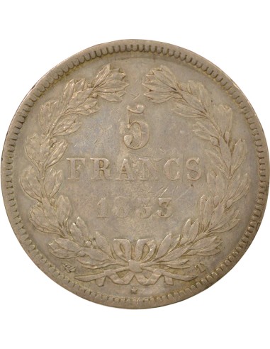Louis-Philippe Ier Tr. en relief 5 francs Argent 1833 T Nantes