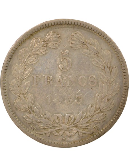 Louis-Philippe Ier Tr. en relief 5 francs Argent 1833 T Nantes