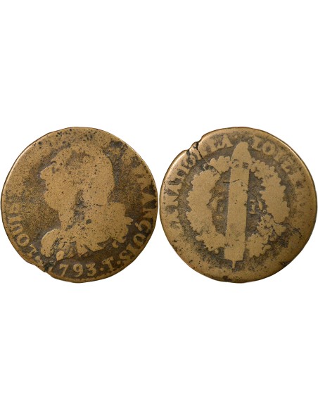 Louis XVI Au Faisceau 6 denier Cuivre 1793 T Nantes