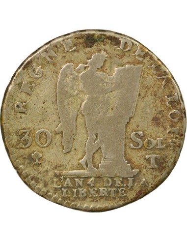 Louis XVI Au Génie 30 sols Argent 1792 T Nantes