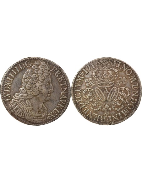 Louis XIV Aux Trois Couronnes 1 écu Argent 1713 A - Paris