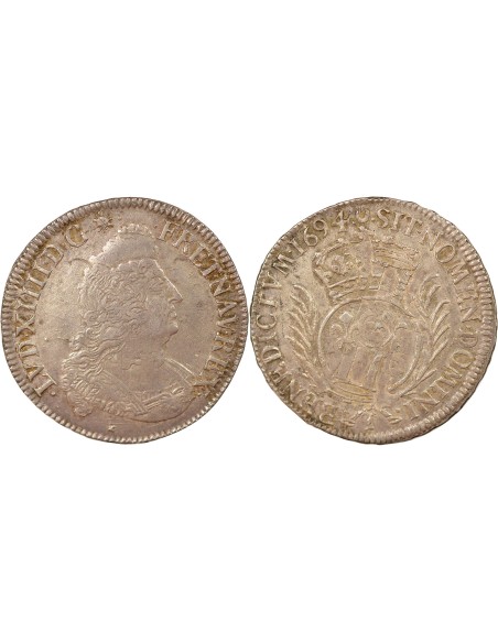 Louis XIV Aux Palmes 1/2 ecu Argent 1694 T Nantes