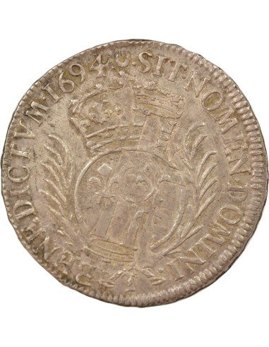 Louis XIV Aux Palmes 1/2 ecu Argent 1694 T Nantes