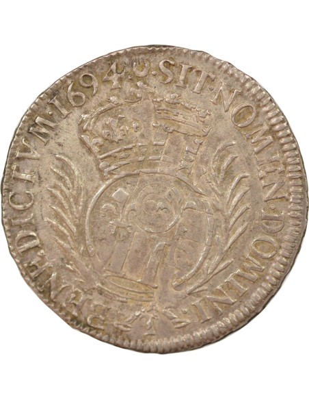 Louis XIV Aux Palmes 1/2 ecu Argent 1694 T Nantes