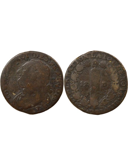 Louis XVI au Faisceau 12 deniers Cuivre 1792 T Nantes
