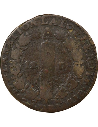 Louis XVI au Faisceau 12 deniers Cuivre 1792 T Nantes