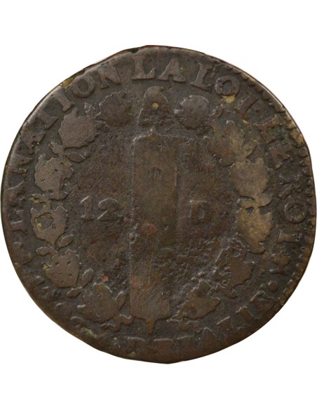 Louis XVI au Faisceau 12 deniers Cuivre 1792 T Nantes