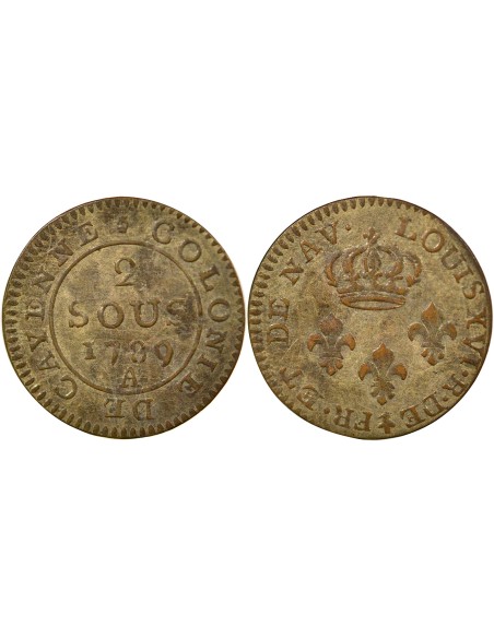 Guyane Française Louis XVI 2 sous Billon 1789 A - Paris