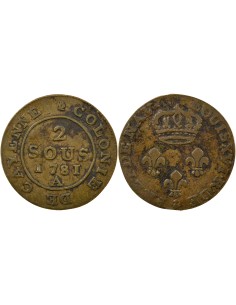 Guyane Française Louis XVI Contrefaçon 2 sous Cuivre 1781