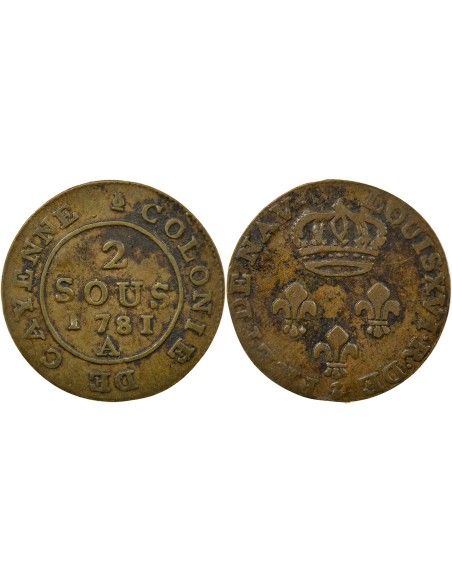 Guyane Française Louis XVI Contrefaçon 2 sous Cuivre 1781