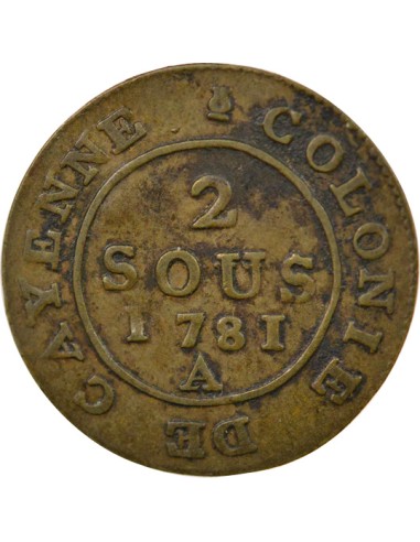 Guyane Française Louis XVI Contrefaçon 2 sous Cuivre 1781
