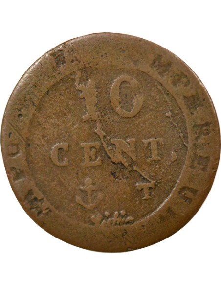Roi d'Italie Au N Couronné 10 centimes Billon 1808-1810 T Nantes