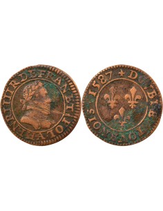 Henri III 1er Type 1 double tournois Cuivre 1587 A - Paris