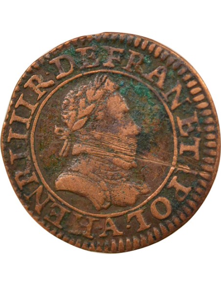 Henri III 1er Type 1 double tournois Cuivre 1587 A - Paris