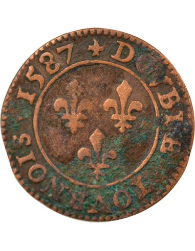 Henri III 1er Type 1 double tournois Cuivre 1587 A - Paris