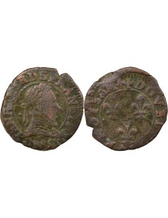 Henri III 2e Type 1 double tournois Cuivre 1588 D Lyon