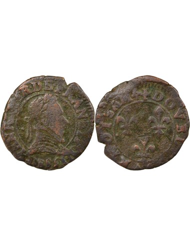 Henri III 2e Type 1 double tournois Cuivre 1588 D Lyon
