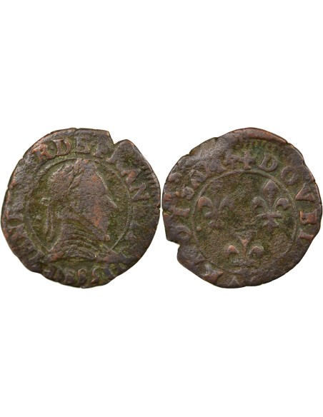 Henri III 2e Type 1 double tournois Cuivre 1588 D Lyon