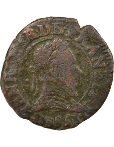 Henri III 2e Type 1 double tournois Cuivre 1588 D Lyon