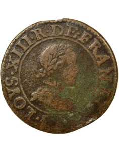 Louis XIII Type 1 1 double tournois Cuivre 1615 A - Paris 2