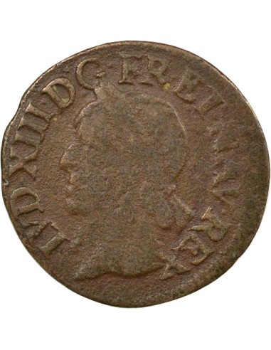 Latin 1 double tournois Cuivre 1643 H La Rochelle