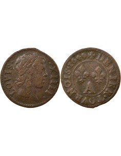 Louis XIII Type de Warin 1 denier Cuivre 1649 A - Paris