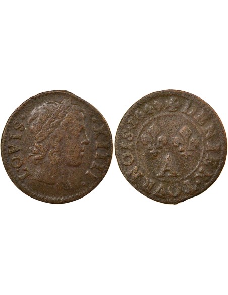 Louis XIII Type de Warin 1 denier Cuivre 1649 A - Paris