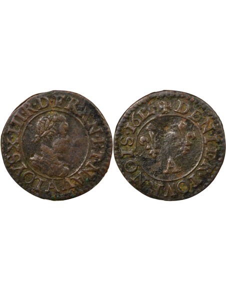 Louis XIII Type 1 1 denier Cuivre 1612 A - Paris