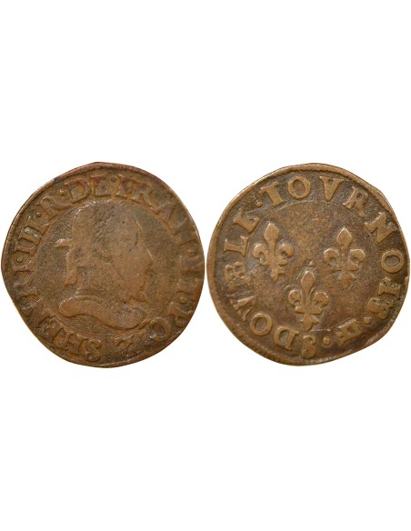 Henri III 1 double tournois Cuivre 1578-1580 S Troyes