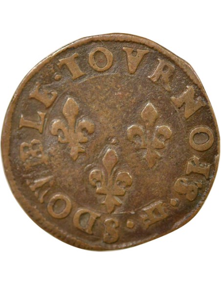 Henri III 1 double tournois Cuivre 1578-1580 S Troyes