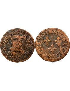 Louis XIII Type 1 1 double tournois Cuivre 1632 E Tours