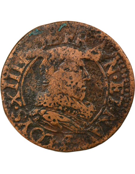 Louis XIII Type 1 1 double tournois Cuivre 1632 E Tours