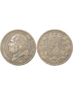 Louis XVIII Tête nue 5 francs Argent 1823 W Lille
