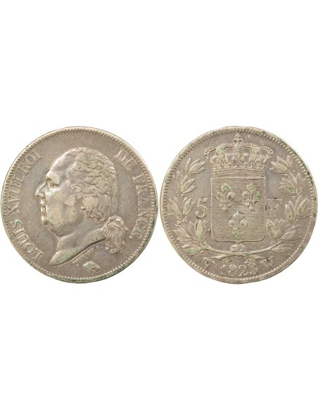 Louis XVIII Tête nue 5 francs Argent 1823 W Lille