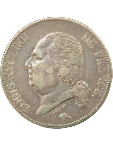 Louis XVIII Tête nue 5 francs Argent 1823 W Lille
